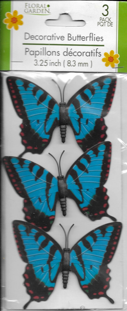 BUTTERFLIES Butterfly Large Blue Black Craft Package Floral Garden Tie-On