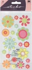 FLOWERS Vellum Glitter Green Blue Pink Orange Yellow Red Sticko stickers