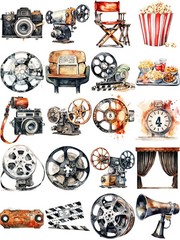 Retro Movies Theater Cameras Film Reels Stickers Stationery Scrapbooking Craft