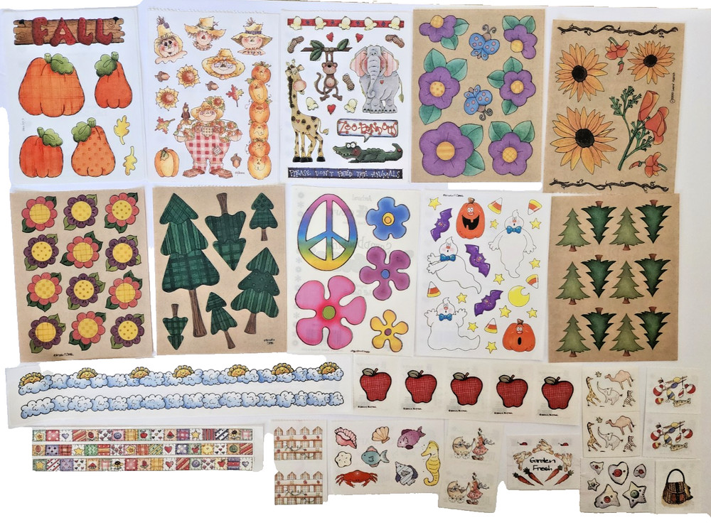 Vintage Provo Craft Scrapbook Stickers Xmas Halloween Peace Flowers – 29 sheets