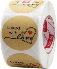 1000 PCS Baked with Love Stickers with Red Heart Glove 1.0 Inch Kraft Roll Stick
