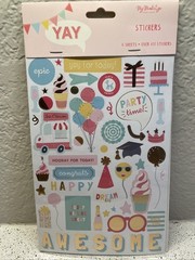 My Minds Eye Party Yay Stickers 6 sheets w/ Gold Foil Accents