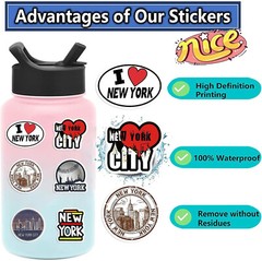 60 Pc New York Stickers City Travel Stickers Vinyl Waterproof Decals State USA