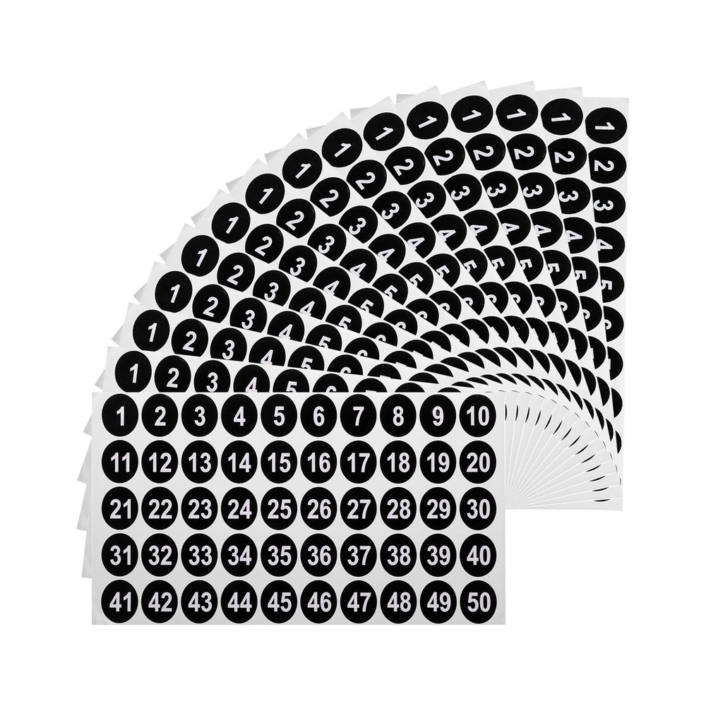 15 Sheets Round Number Stickers, 1-50 Consecutive Number Labels, Black(1″ Each)
