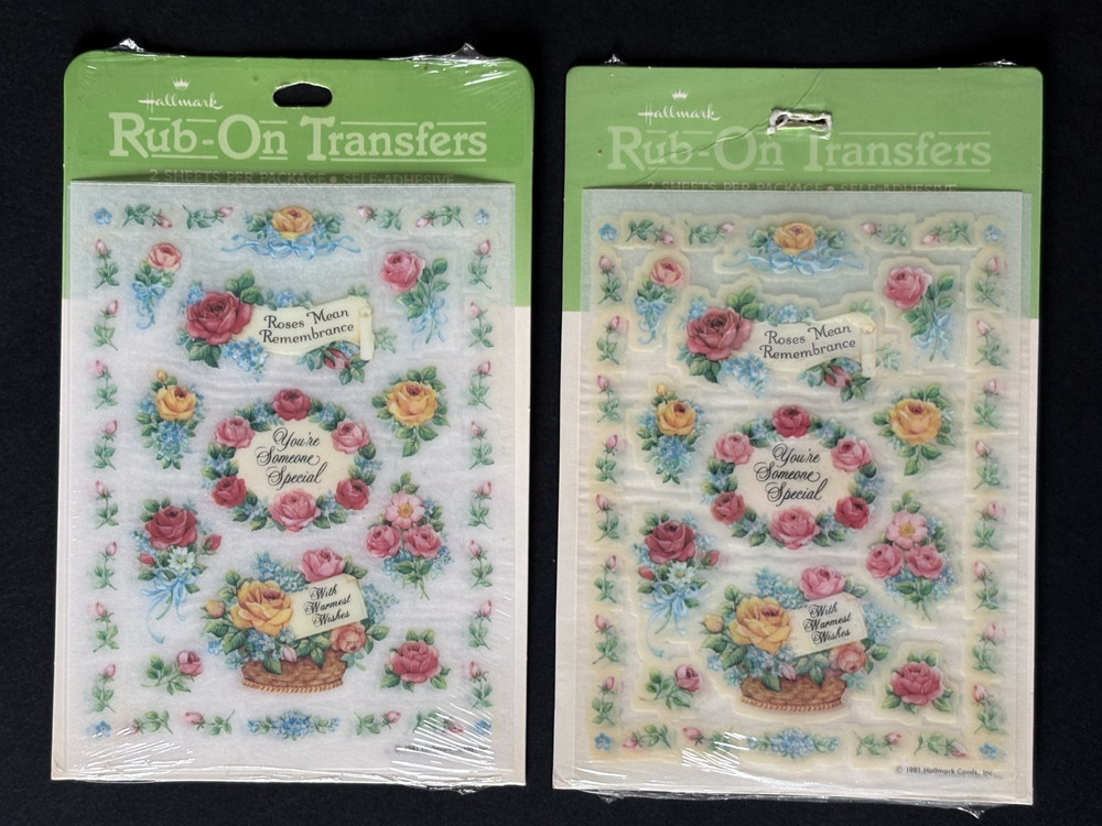 Vintage 1981 Hallmark Rub-On Transfers Victorian-Style Rose Theme