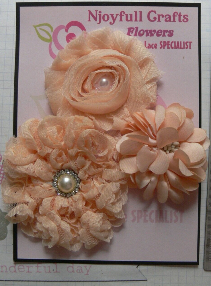 APRICOT Flower Mix Fabric Organza Satin Lace 3 Flower Pk 55-75mm NJC O3