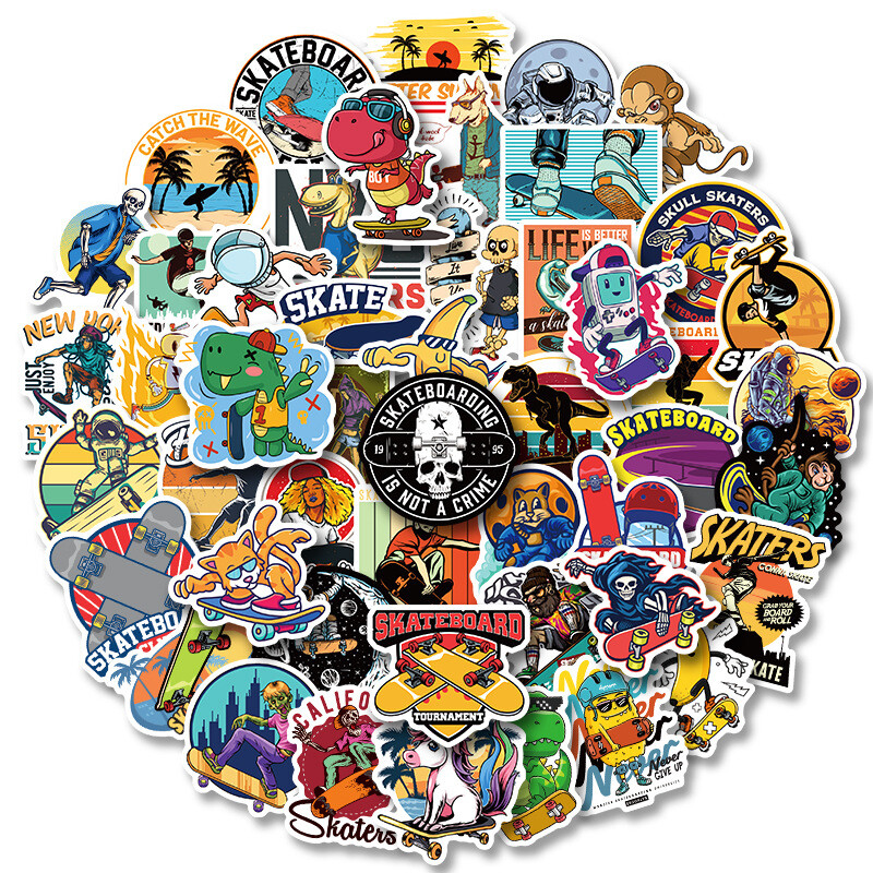 50 Pcs Skater Stickers Pack, Waterproof VinylDecals Cool