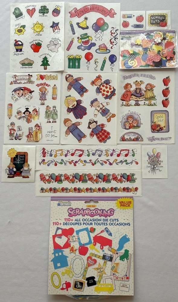 New Vintage Lot Provo Craft Sheets School Birthday Stickers & Borders & Die Cuts