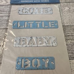 CREATIVE IMAGINATIONS ALLISON CONNORS Distressed Metal Words Baby Boy self-adh