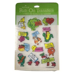 NEW Vintage 1981 Hallmark Rub On Transfers Fruit & Vegetable Quotes 2 Sheets/pk