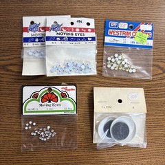 Vintage New Old Stock Googly Eyes Stickers 3 Sizes 5 Packages 3mm 5mm 40mm