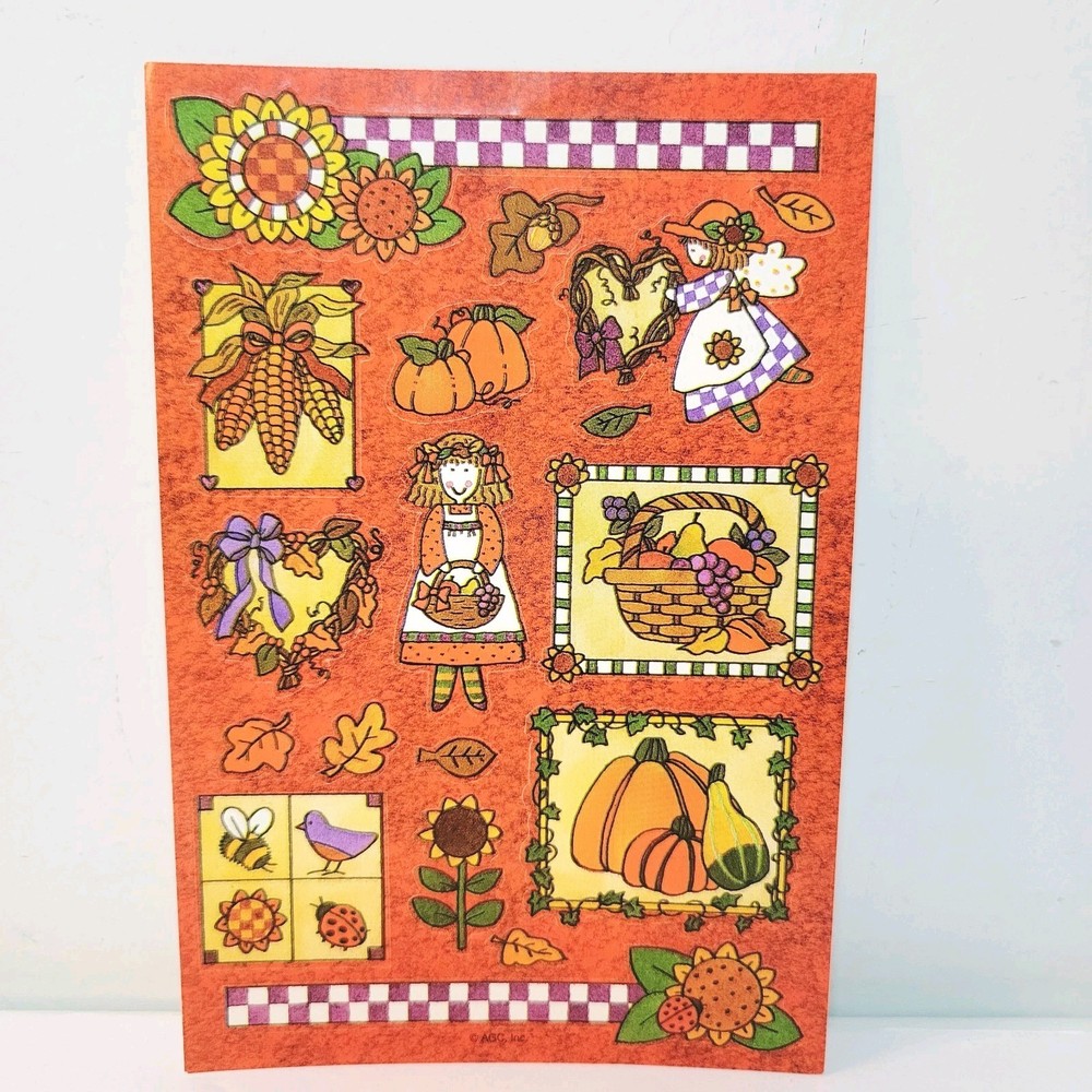 Vtg American Greetings Autumn Fall Pumpkins Leaves Country Gourds Sticker Sheet