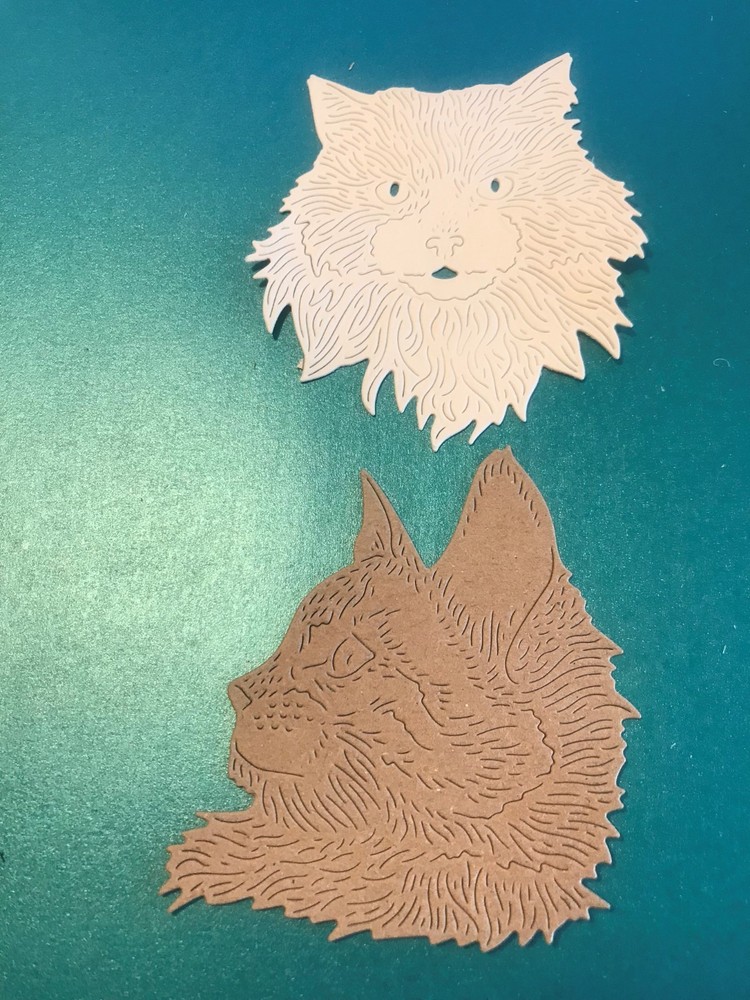 HANDMADE BEAUTIFUL DIE CUT & EMBOSSED SET OF 2 BROWN & IVORY CATS