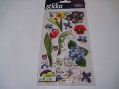 Scrapbooking Stickers Sticko Floral Medley Tulips Daisies White Blue Red Stems