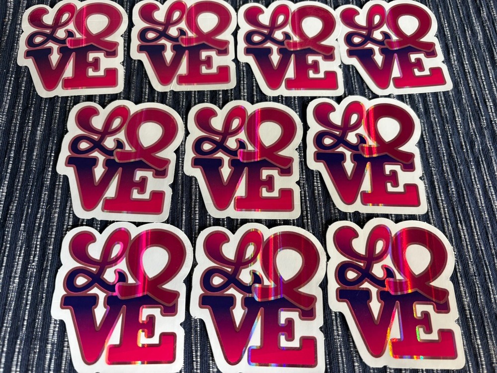 Breast Cancer Awareness Sticker Lot Of 10 “Love” 2-3/4 X 3 Pink Ribbon