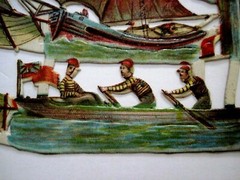 Fantastic Vintage Die Cuts of 1800-1900’s Sailing Ships w/ Sailors,Dog & Woman *