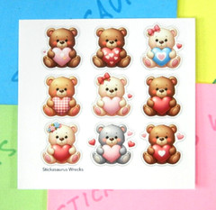 Teddy Bears & Hearts Mini Sticker Sheet Style 4