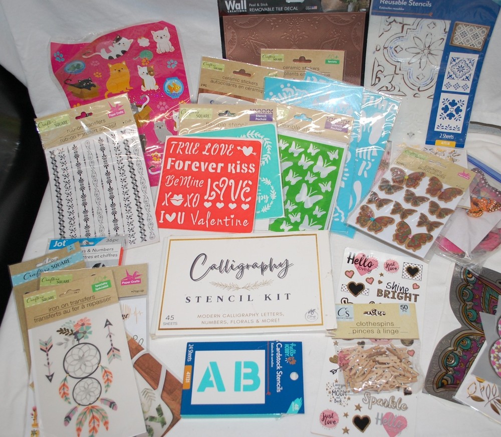 Lot of Scrapbooking Supplies Stickers , Stencils & Misc items Preowned