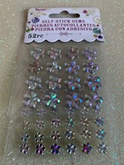 SELF-STICK GEMS 3D FLOWER RAINBOW GEMSTONES MULTI-COLOR MULTI-SIZES 52pcs