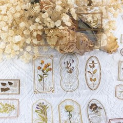 Bomichi 120 Pcs Flowers Stamp Stickers, Vintage Transparent Flower Stamps