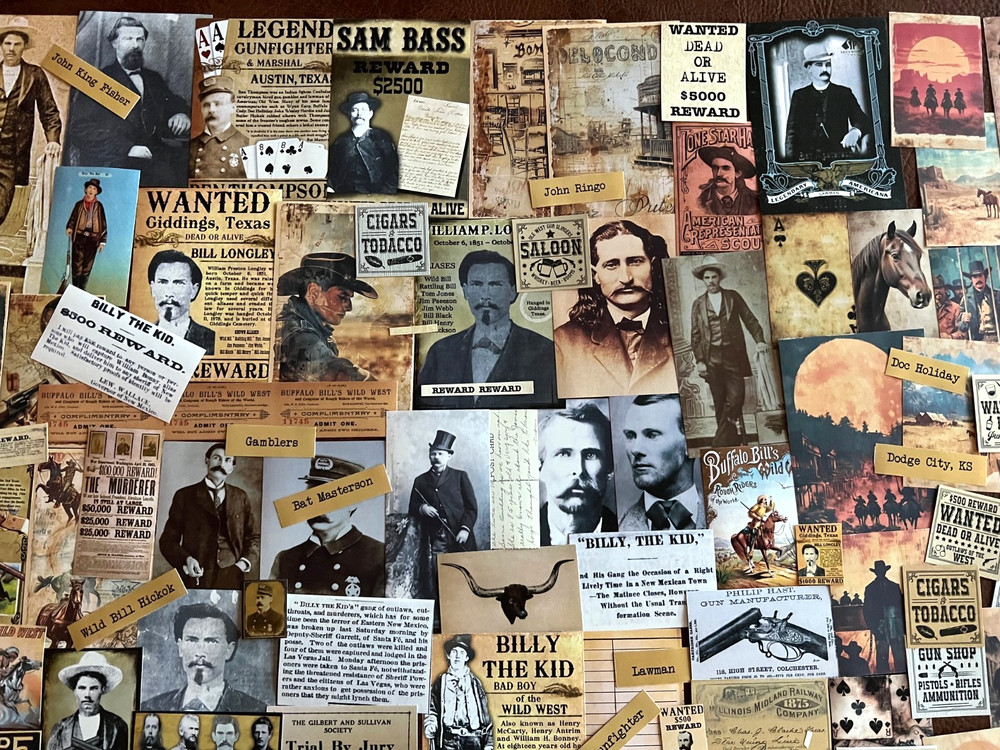 #780 – RARE WILD WEST GUNFIGHTER GAMBLER LAWMEN OUTLAW JUNK JOURNAL KIT 100+ PCS