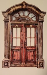 Retro Door Cardstock Sticker, 7PCS Vintage Courtyard Ephemera for Scrapbooking