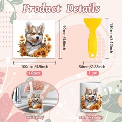 18 Sheets Rub on Transfers for Crafts, Dog and Flowers 3.6″X3.9″ UV DTF Cup Wrap