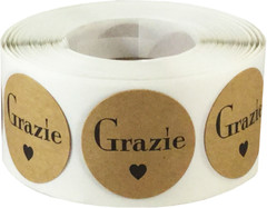 Grazie Italian Thank You Stickers | 1″ Inch Round | 500 Pack | Pick One Color