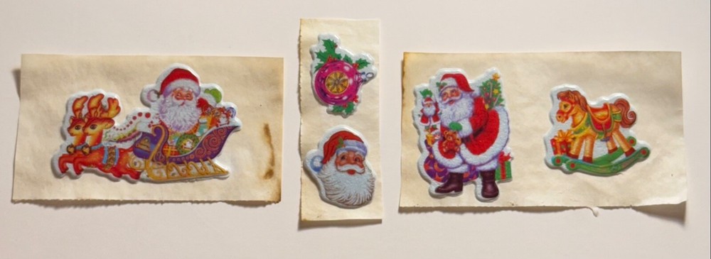 1989 Vintage Stickers Christmas Santa Clause Reindeer Sleigh Rocking Horse Toy