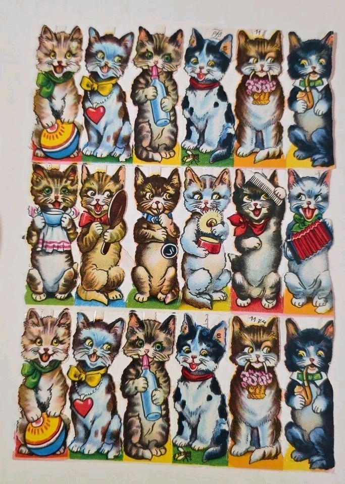 Vintage PZB Embossed Die Cuts Victorian Cats Germany NOS
