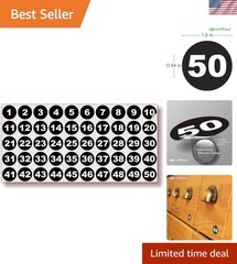 Black Number Stickers 1-50 Set – 1-Inch Vinyl, Waterproof for Organizing