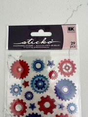 Sticko Autocollant Dimensional 29 PC Primary Colors Cogs Scrapbooking Crafts Art