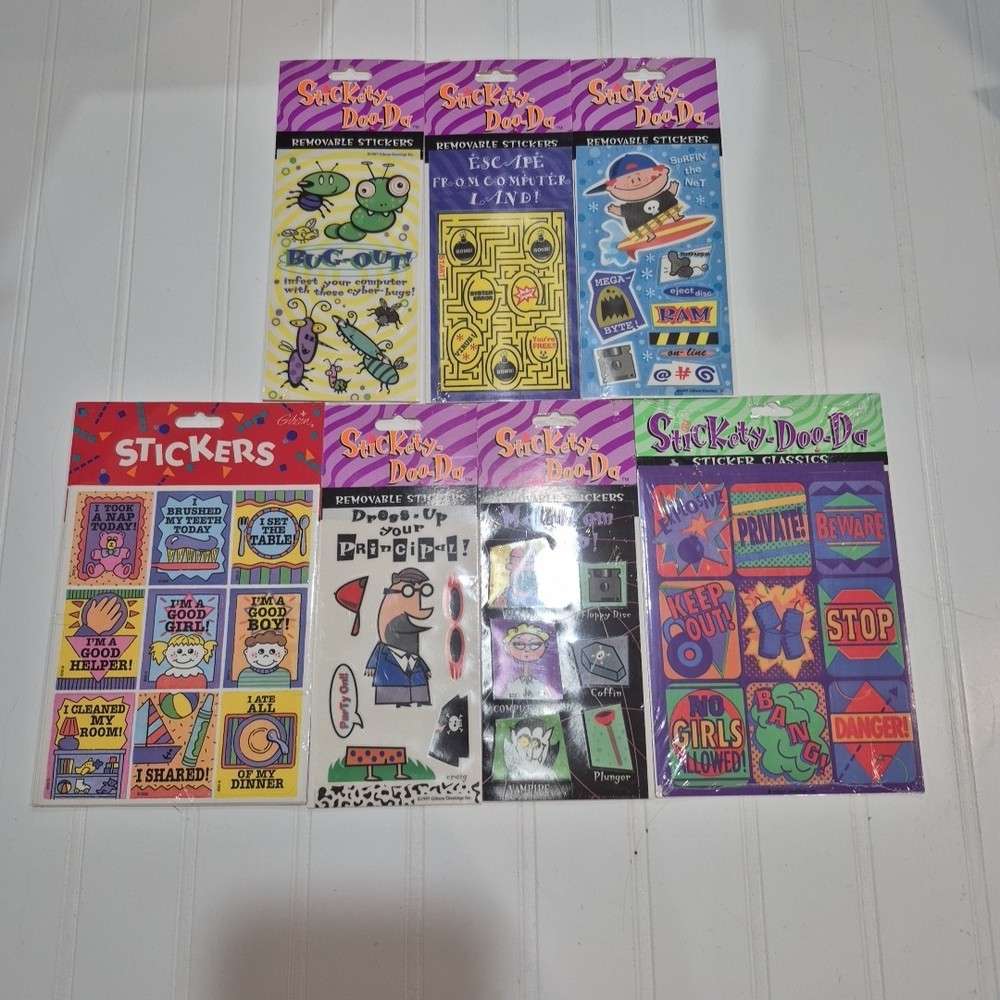 Vintage 1990’s Gibson Stickety Doo Da 2 Stickers Sheets & 5 Removeable Stickers