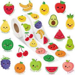 1000Pcs Fruit Stickers Rolls – Apple, Watermelon, Strawberry – 16 Styles, 2 Roll