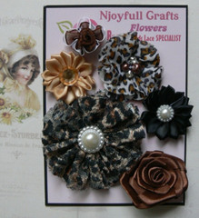 BROWN & GOLD 6 Flower Mix Organza Satin Lace Fabric 30-70mm Handmade NJC HMI-1