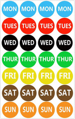 7 Days of the Week Labels Color Coding Dot round Self Adhesive Stickers,1Inch ro