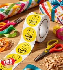 BLESS-VAST Thank You Stickers Yellow Smile 1 Inch 500 Pcs