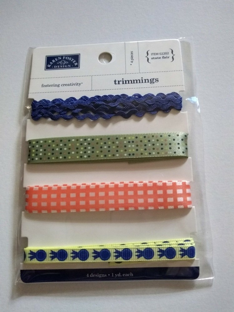 Crafts KF Ribbon State Fair Blue Ribbons Orange Checkered Dots Navy Blue X 4