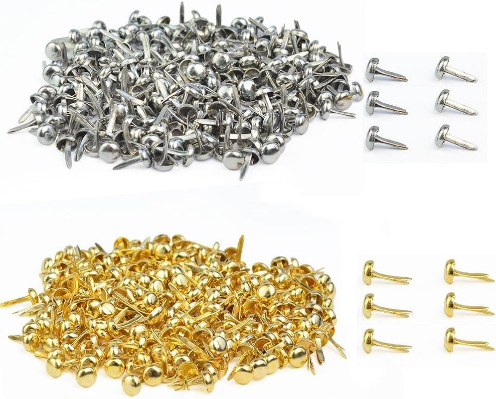 500 PCS Paper Fasteners, Brass Plated Scrapbooking Brads round Metal Brads with