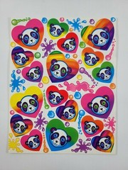 Vintage Lisa Frank Sticker Sheet Panda Bear Rainbow Hearts S162 1990s 4.5×6″