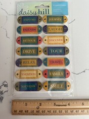 Daisy Hill Dimensional Travel Word Tags 14PC Relax Tour Laugh Drive Scrapbooking