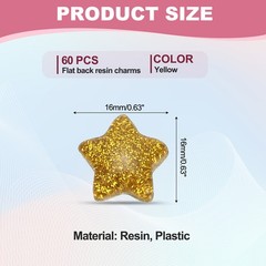 60Pcs, Flat Back Resin Charms Glitter Star Charms Bulk Yellow