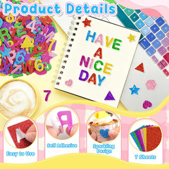 784 Pcs Foam Letter Stickers Glitter, Self-Adhesive Glitter Alphabet Stickers 1