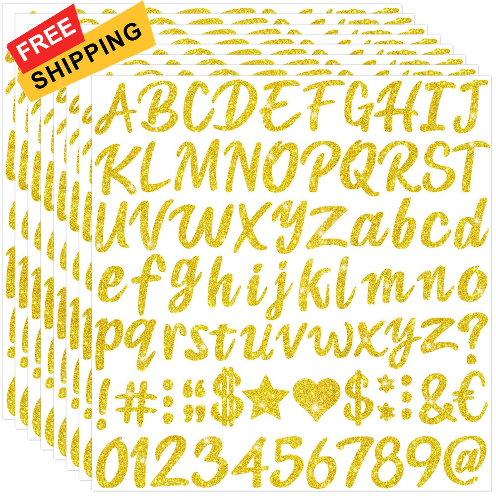 640 Pcs Gold Letter Stickers Glitter Alphabet Stickers, 8 Sheets 1 inch,