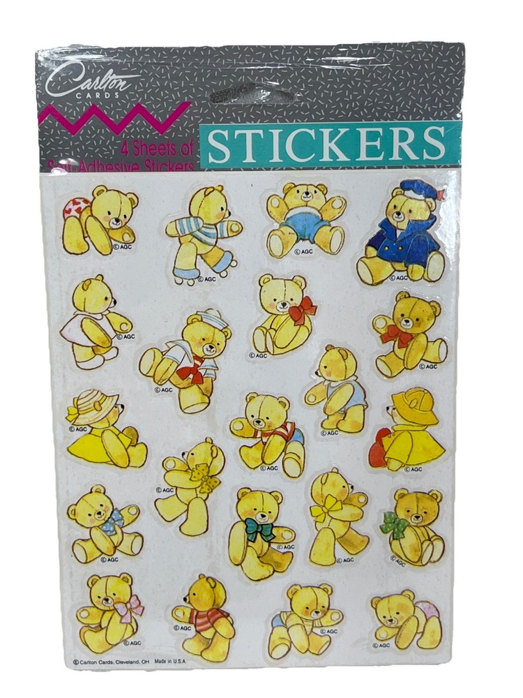 Vintage Teddy Bears Stickers Sheets Carlton Cards AGC NOS