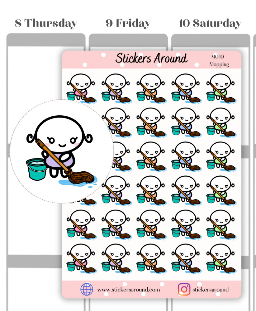 Mopping Planner Sticker, Mop Sticker, Chore Sticker, Calendar & Journal Sticker