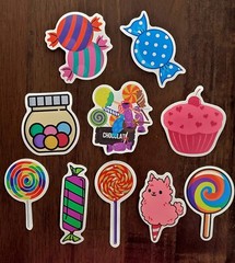 STICKERS x 10 Candy Gumball Chocolate Pink Cupcake Lollipop CAN4