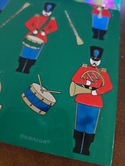 Vintage amscan metallic Christmas stickers, toy soldiers & instruments, unused