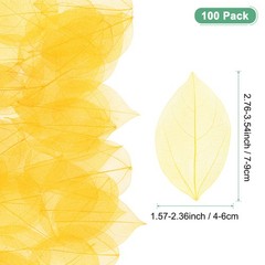 100-Pack Skeleton Leaves, Natural Rubber Tree Leaves Vein[7-9cm, Yellow]