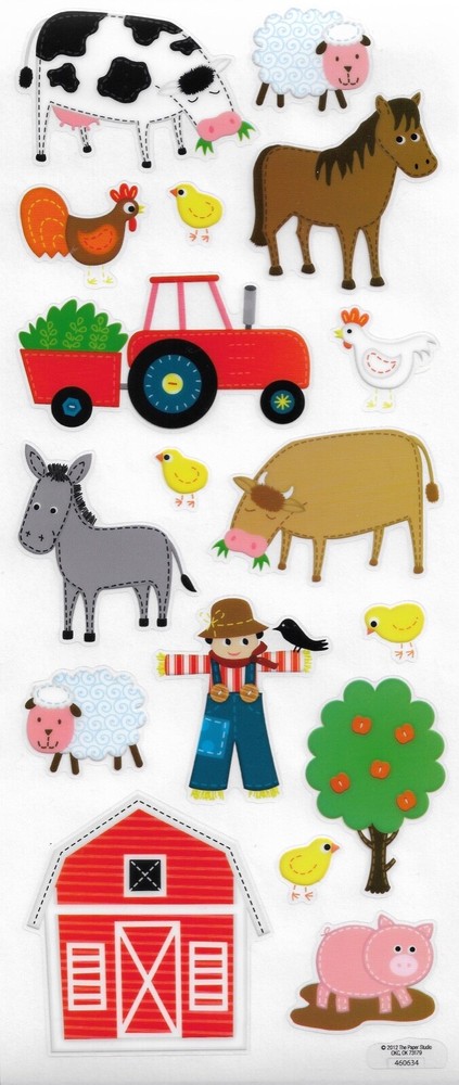 Farm Animal Cow Horse Sheep Rooster Pig Donkey Barn Scrapbook Craft Stickers